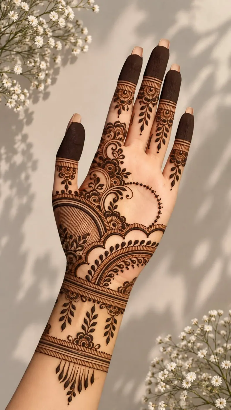 Elegant Front Hand Mehndi Design #20