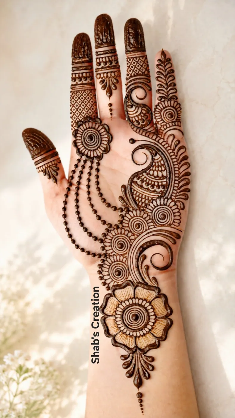 Stylish Front Hand Mehndi Design #23