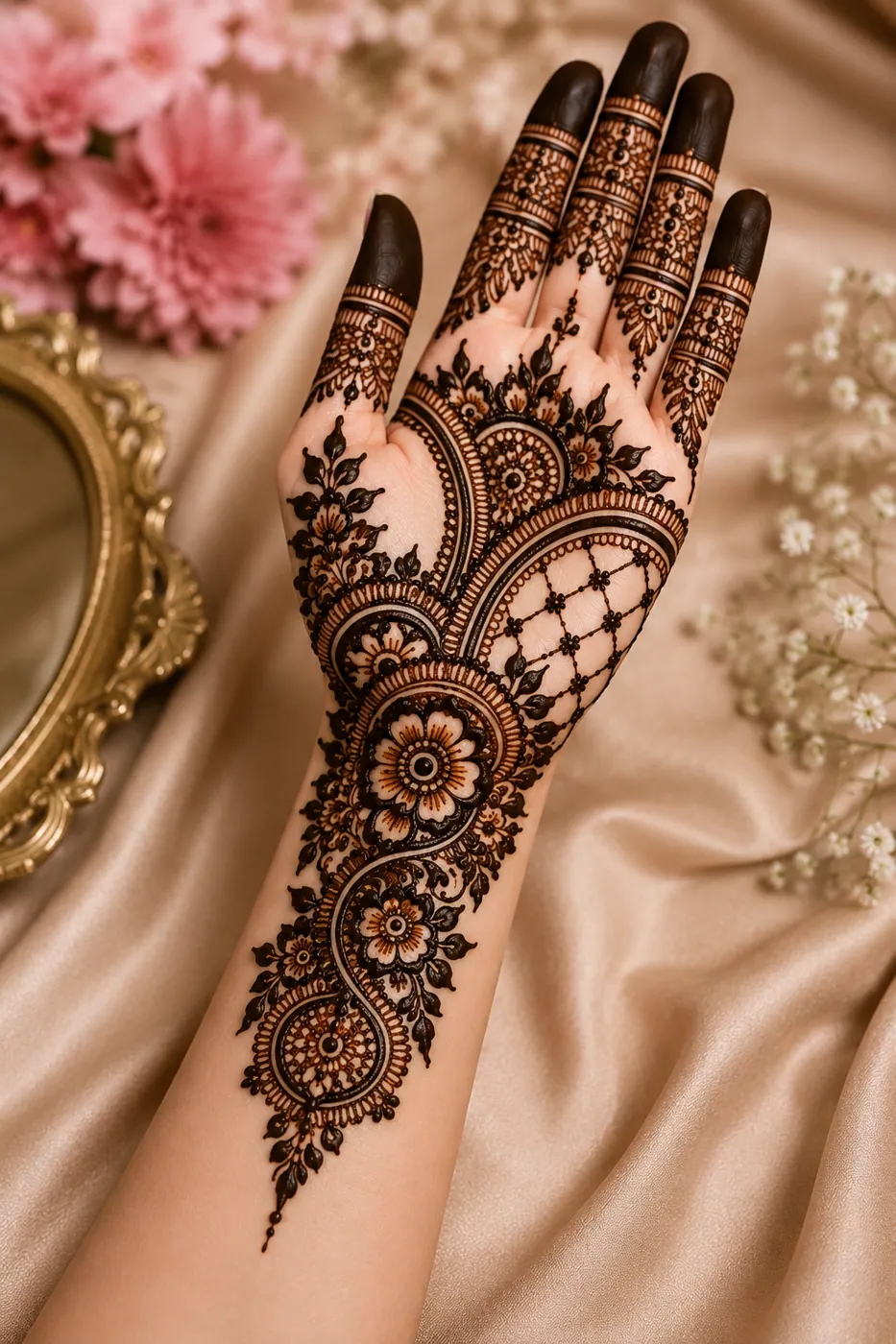 Beautiful Front Hand Mehndi Design #24